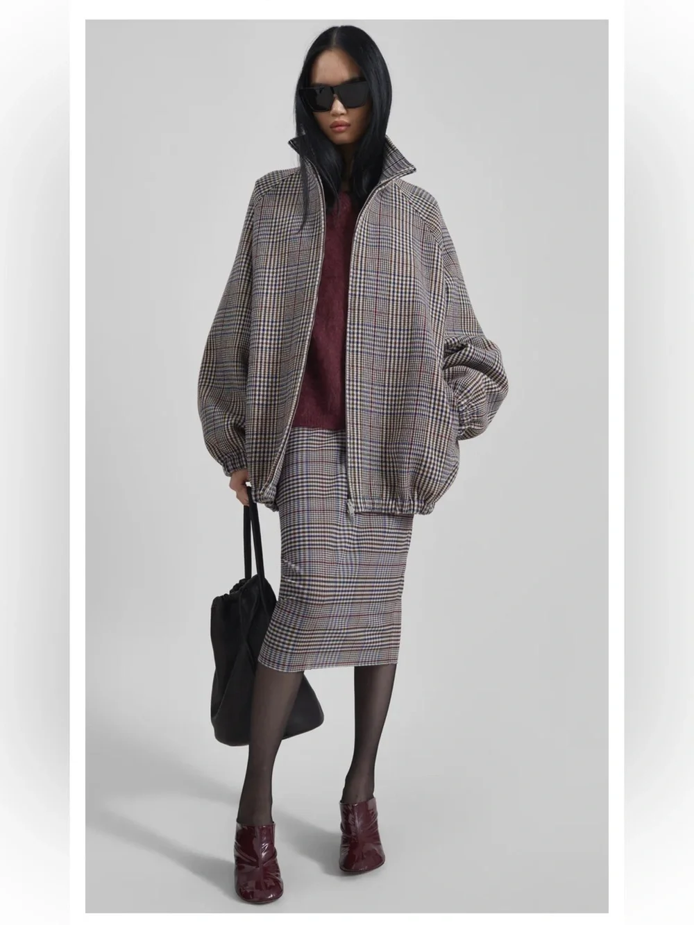 THE FRANKIE SHOP - BAXTER WOOL TRACK JACKET - BEIGE GLEN PLAID - Picture 3 of 15